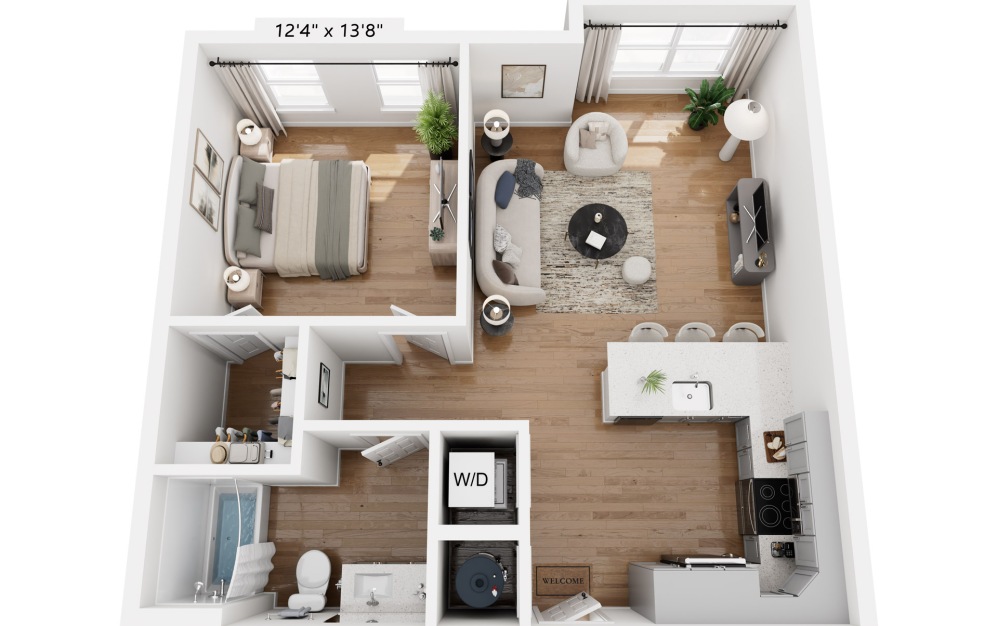 A1 - 1 bedroom floorplan layout with 1 bathroom and 685 - 705 square feet